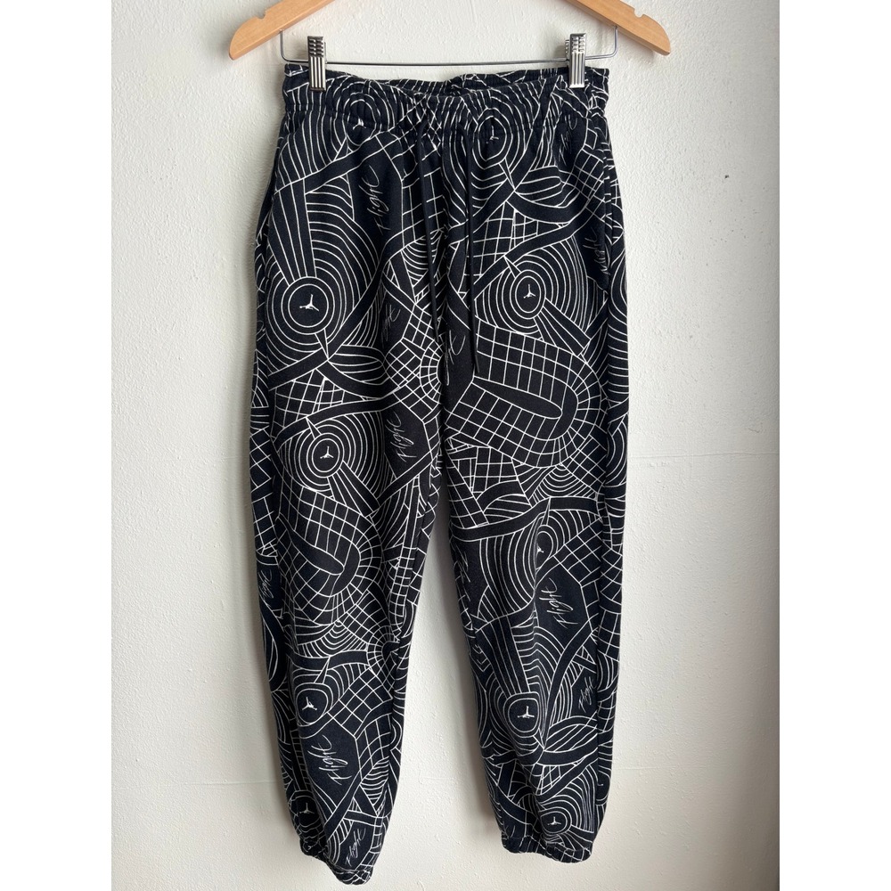 Jordan Flight‎ Womens Black White All Over Print Fleece Jogger Sweatpants Small